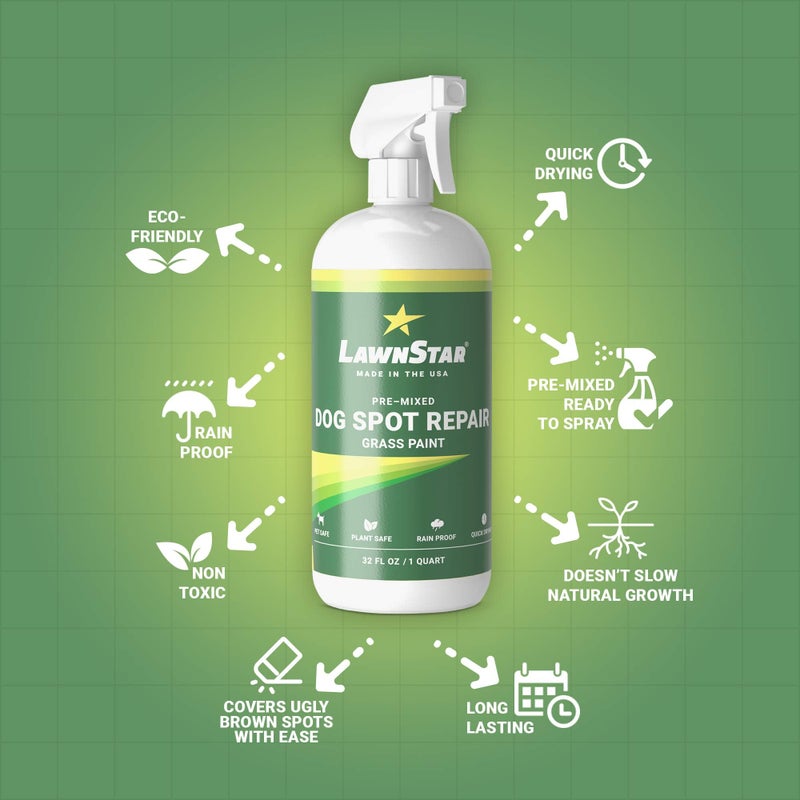 LawnStar طلاء إصلاح بقع الكلاب على العشب، جاهز للرش - يغطي بقع الاحتراق البني على العشب (32 أونصة سائلة) - Image 5